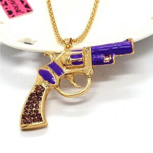 Betsey Johnson Purple Enamel Pistol Pendant Necklace